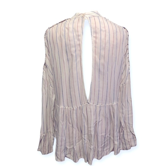Free People Mock Neck Striped Button Shoulder Blouse - Picture 3 of 4